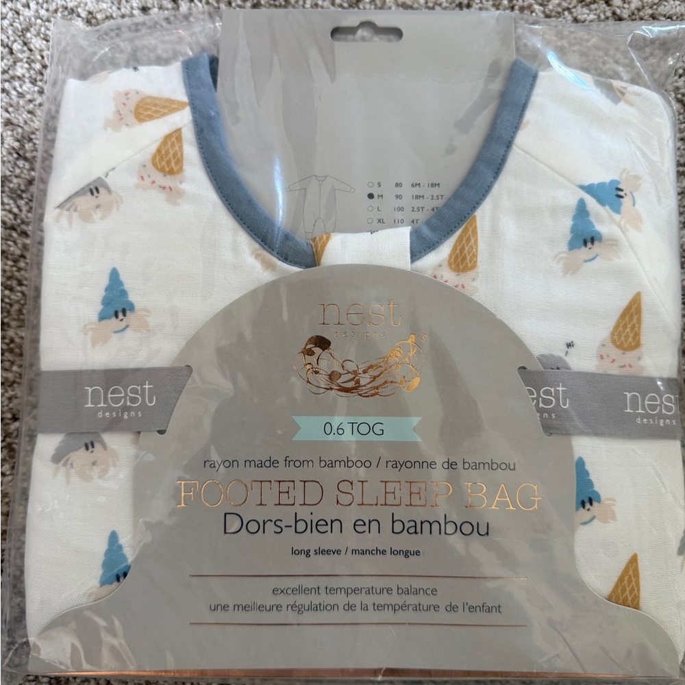 NEST DESIGNS footed Sleep Bag 0.6 tog size 90 18mon-2.5T long sleeve